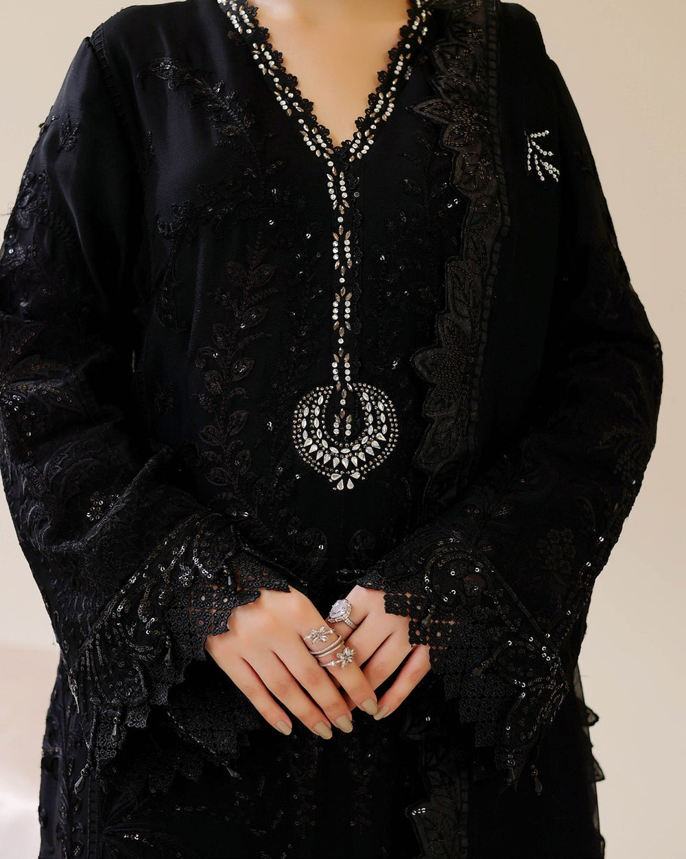 Black — Bahaar Semi-Stitched Chiffon