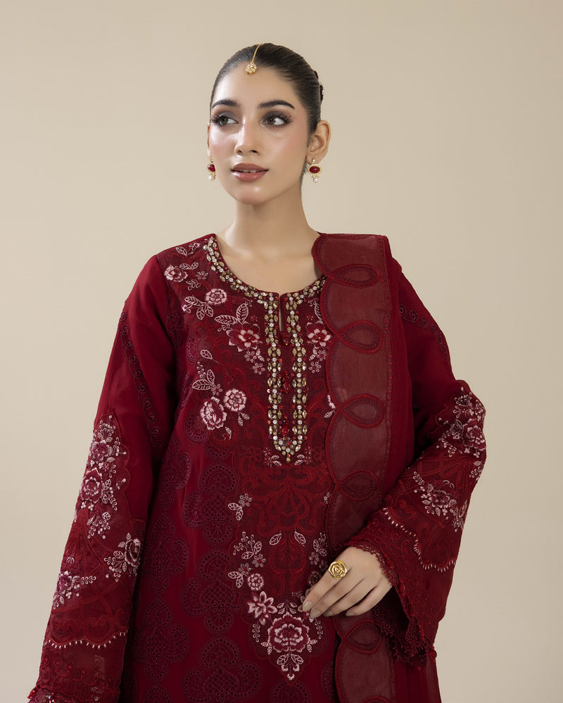 Maroon — Bahaar Semi-Stitched Chiffon