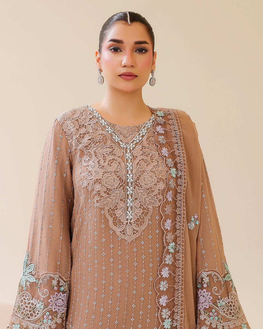 Mocha — Bahaar Semi-Stitched Chiffon