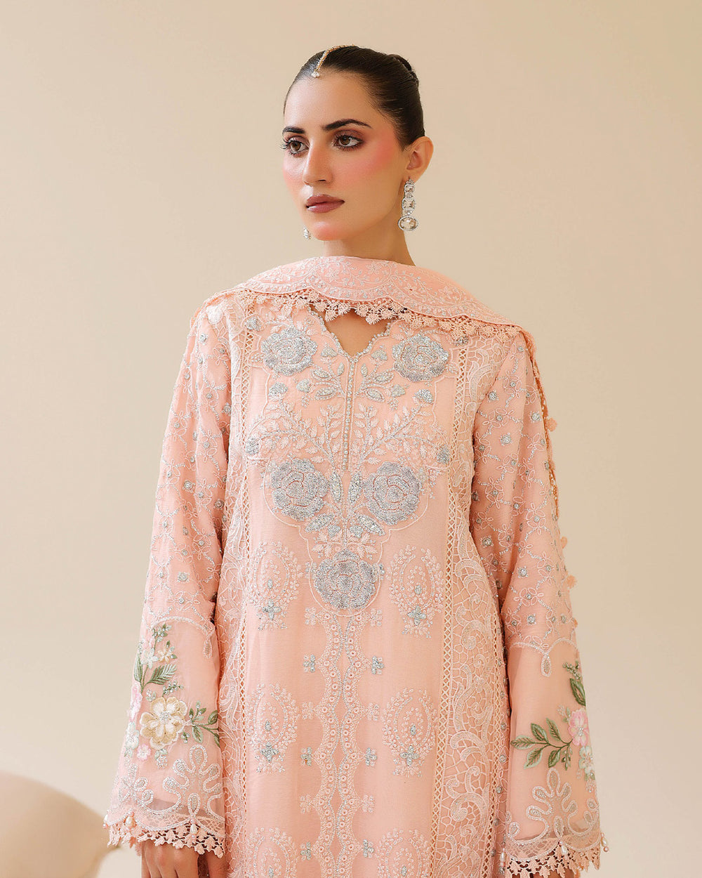Peach — Bahaar Semi-Stitched Chiffon